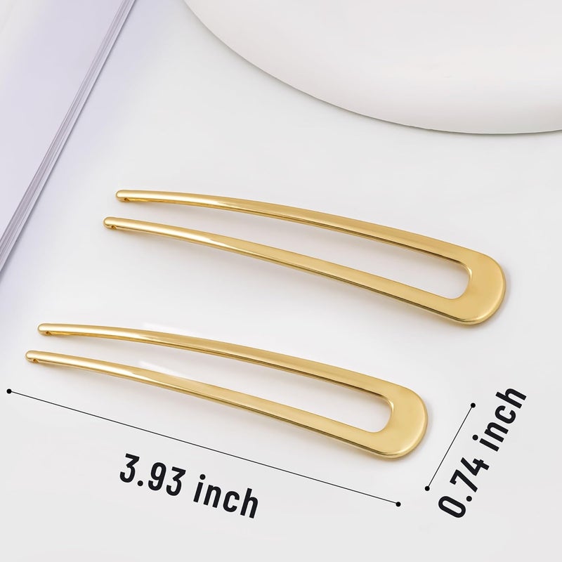 hisial 6Pcs Metal French Hair Pins for Women U Shape Sticks 3.9 Inch Vintage Fork for Hairstyle Accessories(Gold) - Image 2